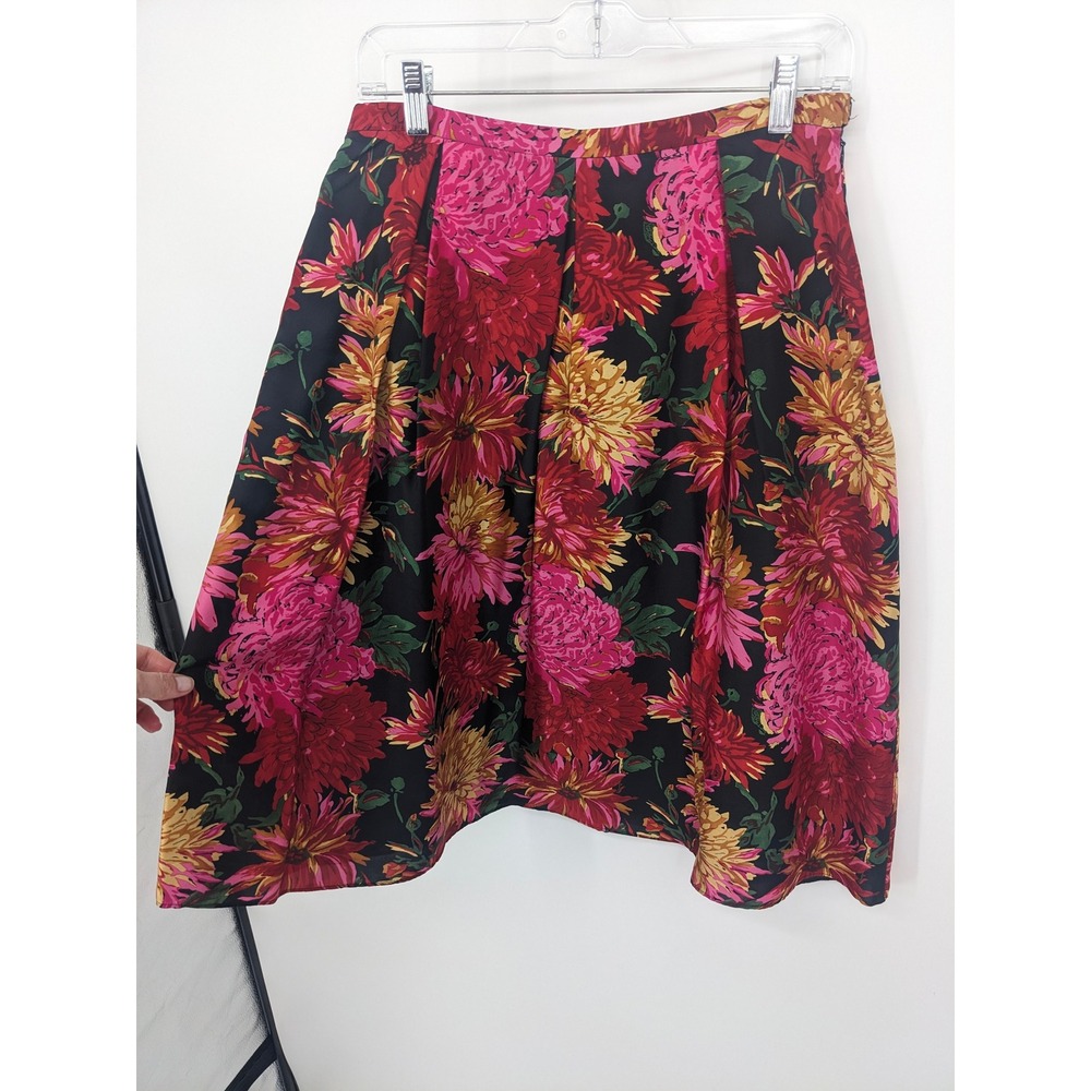 Talbots Silk Skirt Womens 8 Pink Black Floral Midi A Line Full Cocktail Vintage - Picture 2 of 7
